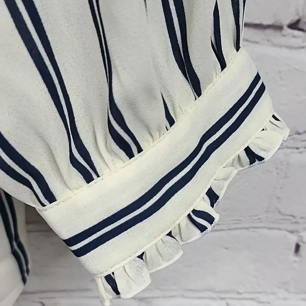 J.Crew Navy Stripe Off Shoulder Blouse Bow Tie Women’s XS Nautical Preppy Top
